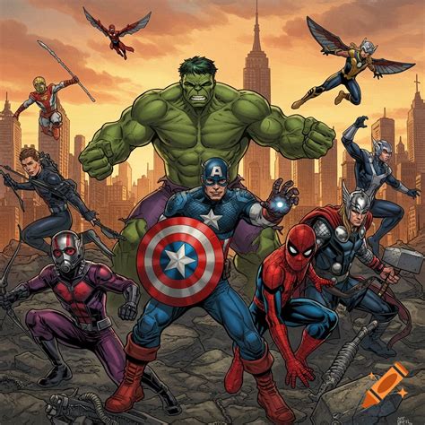 Comic book panel of superheroes resembling Justice League and Avengers ...
