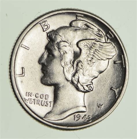 Ch AU/Unc 1943 Mercury Liberty Dime - 90% Silver - High Grade ...
