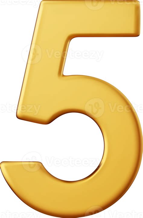3d Number 5. five Number sign gold color. 52941705 PNG