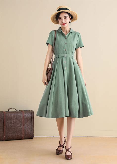 1950s Shirtwaist Dress Women Retro Swing Shirt Dress Midi - Etsy