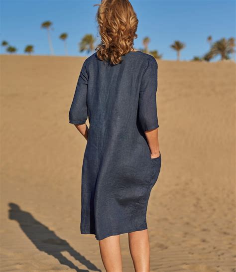 Shirt Dress Navy Linen at Charles Reinhardt blog