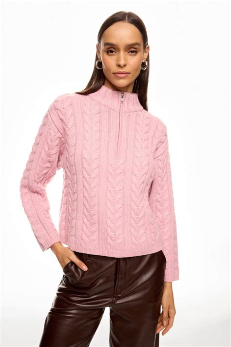 Pink Cable Knit Quarter Zip Sweater by Marissa Webb x RTR | Rent the Runway
