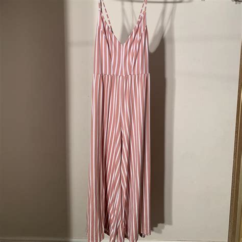 Striped pink and white jumpsuit (wide legged) Size: S - Depop