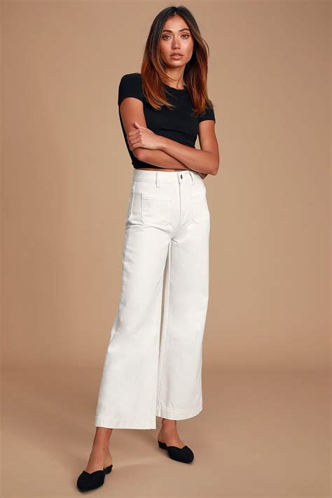 Sailor White High-Waisted Cropped Wide-Leg Jeans | Cropped wide leg ...