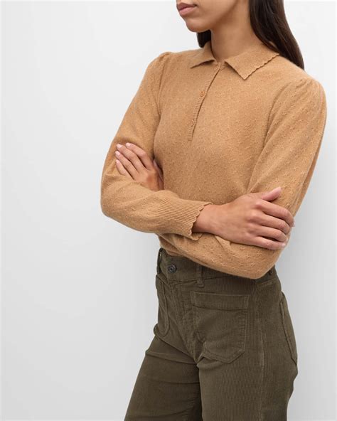 FRAME Scalloped Cashmere Polo Sweater | Neiman Marcus