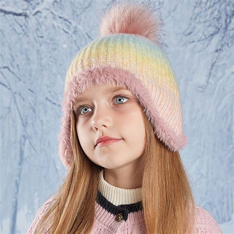 Childrens Winter Hats Knitted Winter Beanie Hat with Pompom Ear Flaps ...