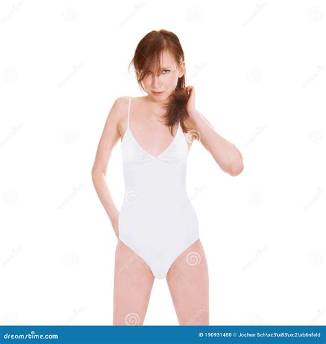 Gorgeous Young Woman Wearing a White Bathing Suit Stock Photo - Image ...