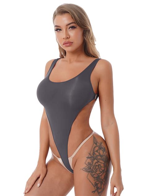 Sexy Women One-piece Swimsuit High Cut Thongs Bodysuit Leotard Bikini ...