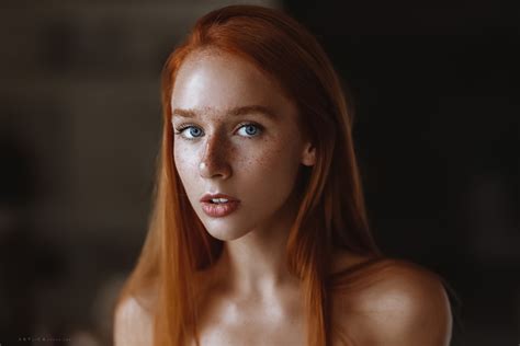 Stepan Kvardakov, women, Elizaveta Kurilko, redhead, freckles, blue eyes, sensual gaze, implied ...