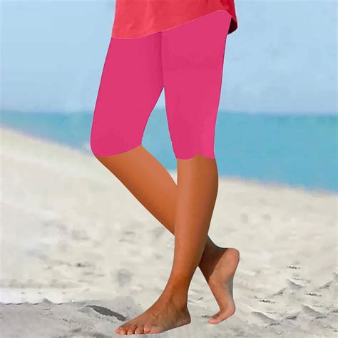 Qulqfy Knee Length Women's Shorts 2025 Capri Skinny Pink Yoga Spandex ...