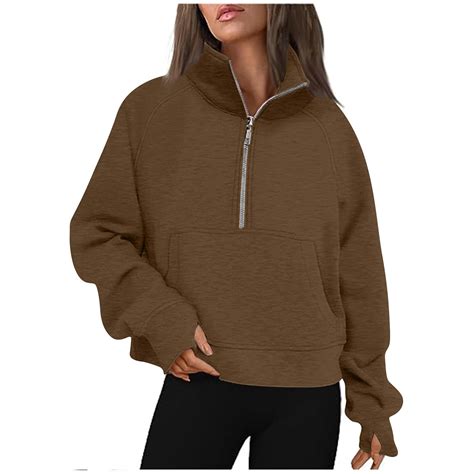 Yyeselk Women's Half Zip Cropped Sweatshirt Casual Fleece Quarter ...