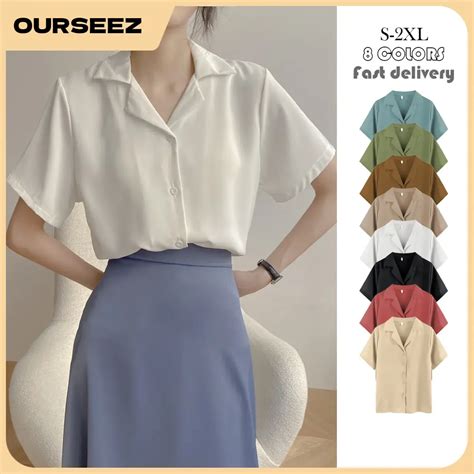 Basic Simple Womens V-neck Short sleeves Shirt Professional Formal ...