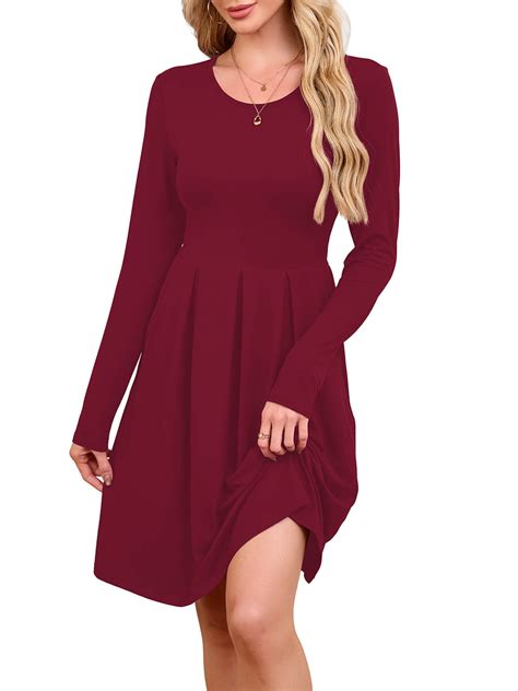 Chiclily Women's Long Sleeve Fall Dress Casual Pleated Swing T-Shirt ...