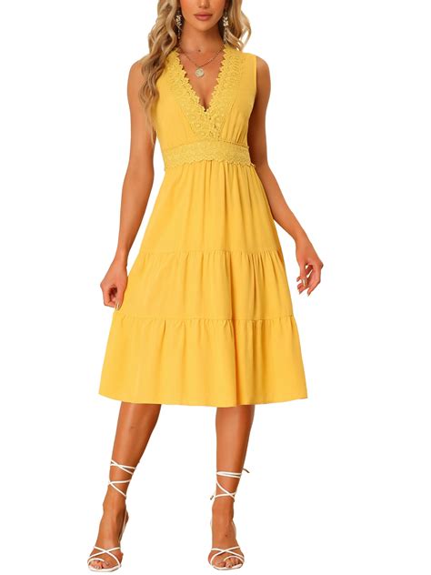Allegra K Lace Insert Sundress for Women’s Casual V Neck Sleeveless ...