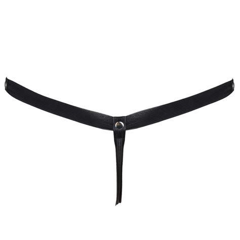 ω⁄•⁄ ⁄) Men Sexy Bikini Thong Black Leather Underwear Bulge Pouch G ...