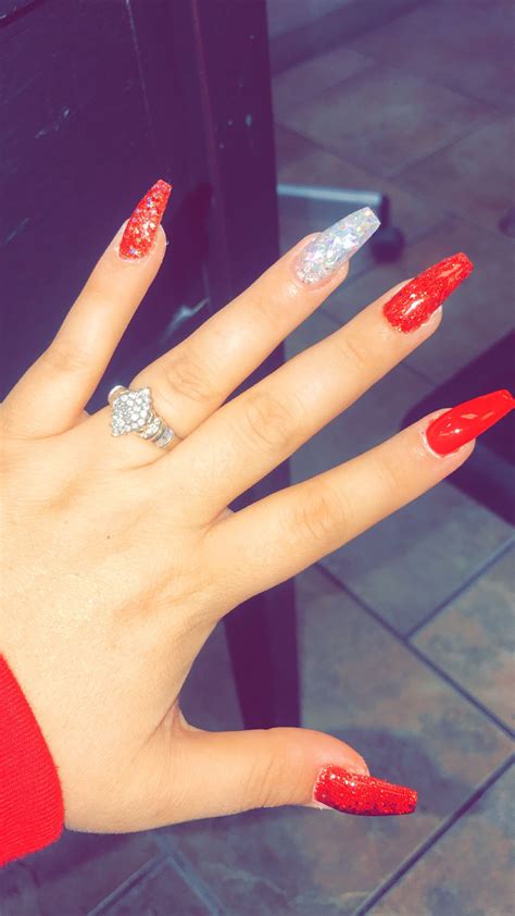 Red And Silver Glitter Nails