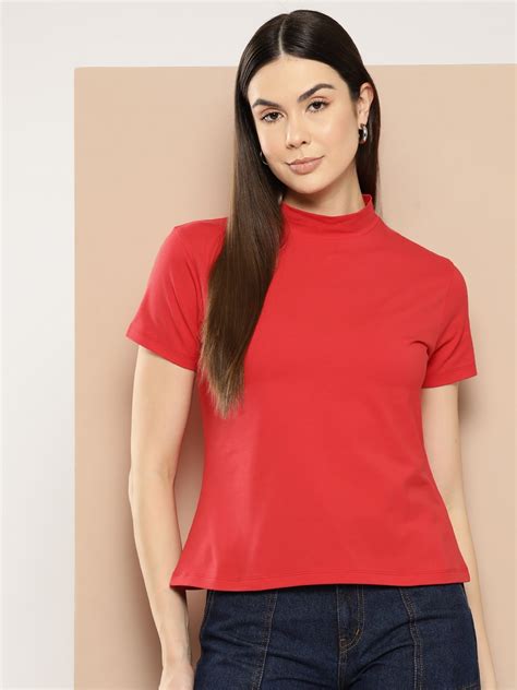 Buy Chemistry Women Solid High Neck T Shirt - Tshirts for Women ...