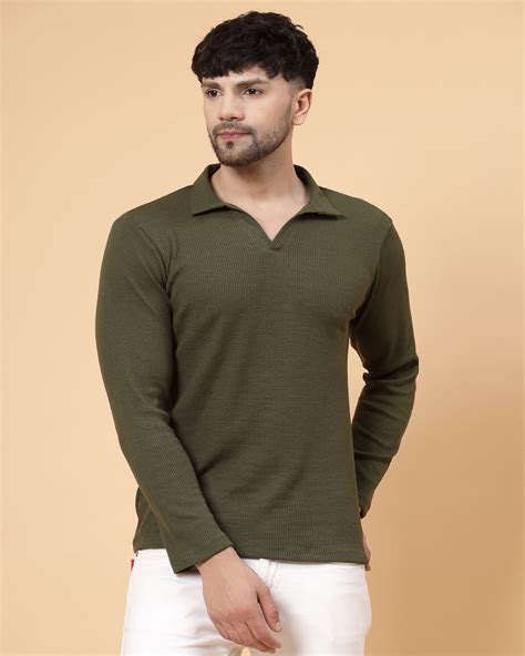 Buy Men's Olive Green Waffle Knitted Polo T-Shirt Online in India at ...