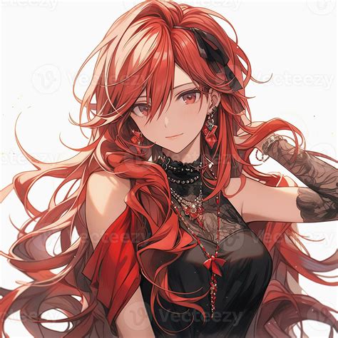 Pretty anime girl with red hair pulled back. Created with Generative AI ...