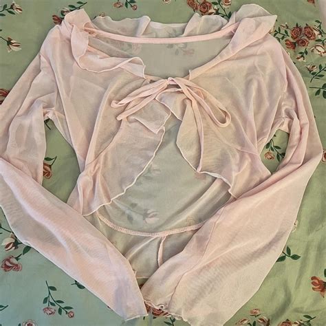 Sheer baby pink cardigan worn once 🌸🌷🩷 the arms are... - Depop