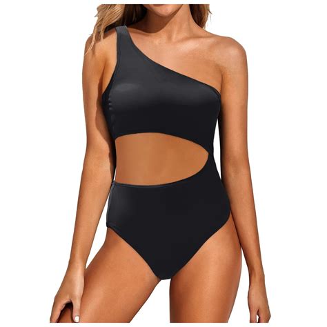 Hessimy Women Swimsuit One Piece One Shoulder Bathing Suit Cutout Color ...