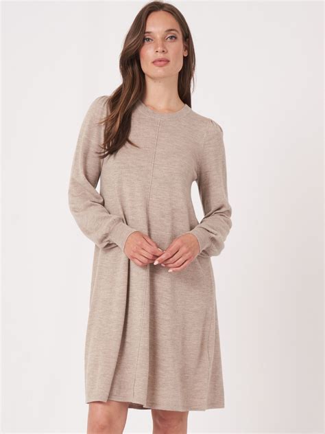 A-line merino wool dress with puff sleeves