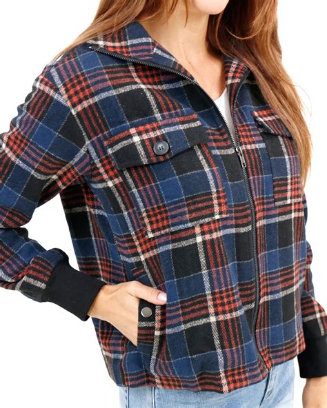 Flannel Navy/Orange Plaid Jacket - Navy/Orange / XS - Grace and Lace