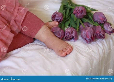 Baby Feet with Purple Tulips Stock Image - Image of skin, petal: 243709793