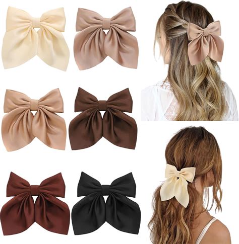 Amazon.com : 6Pcs Hair Bows for Women, Bow Hair Clips, Silky Satin Hair ...