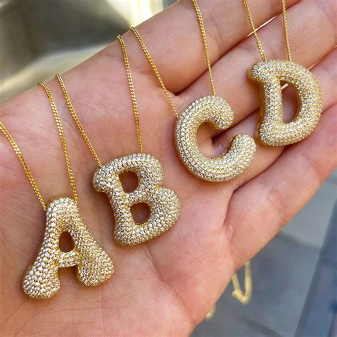 925 Sterling Silver Bubble Letter Women's Necklace, Initial Necklace ...