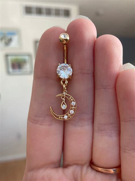 Gold Moon Belly Button Ring Dainty Delicate Belly Ring Elegant ...
