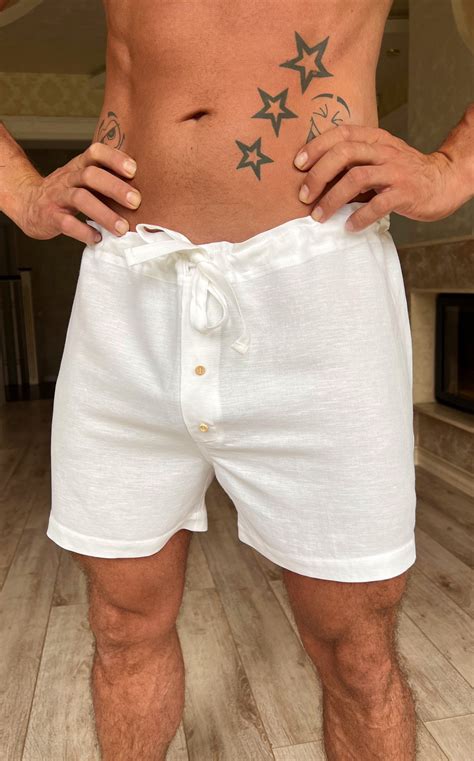 Latex Free Man Underwear, Linen Shorts With Linen Lace, Natural Linen ...