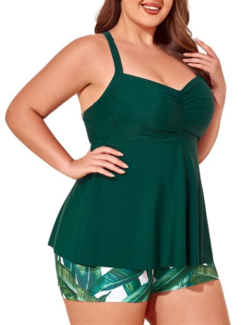Summer Mae Plus Size Tankini Women 2 Pieces Swimsuits with Shorts Flowy ...