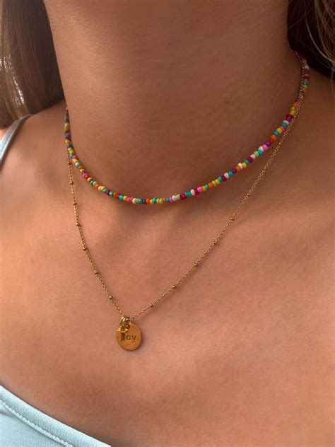 Multicolored Seed Bead Necklace - Etsy Canada | Beaded necklace diy ...
