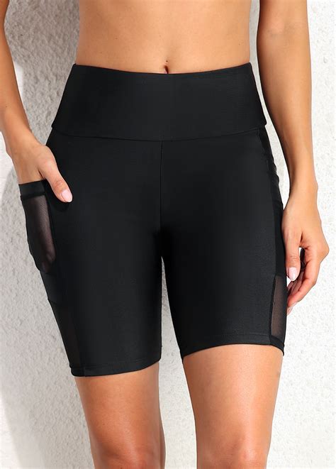 Pocket High Waisted Black Swim Shorts | Rosewe.com - USD $22.98