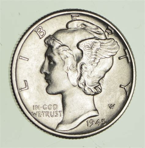 Ch AU/Unc 1945 Mercury Liberty Dime - 90% Silver - High Grade ...