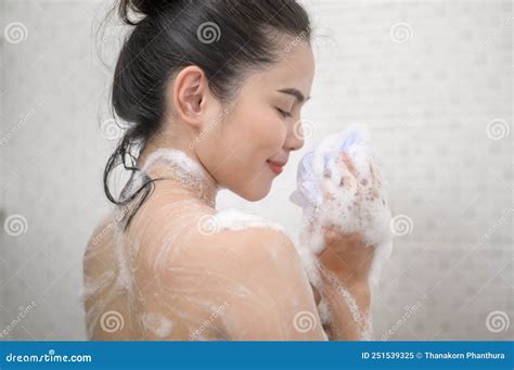 Happy Beautiful Woman is Taking a Shower Stock Image - Image of face ...