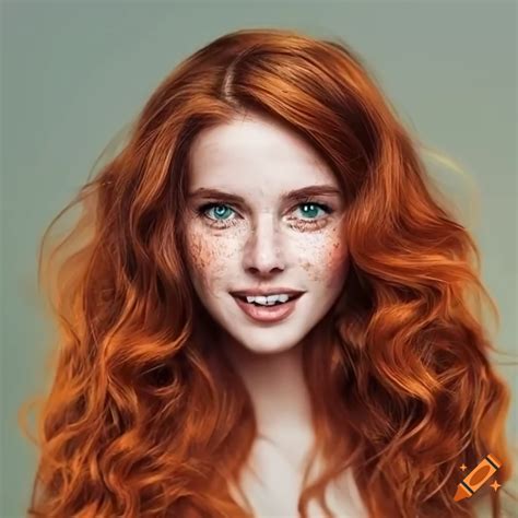 Portrait of a beautiful woman with freckles and red hair