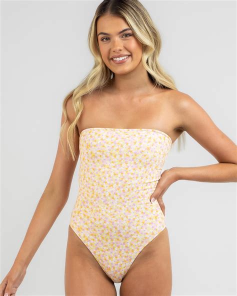 Shop Rhythm Euphoria Floral Strapless One Piece Swimsuit In Pink - Fast ...