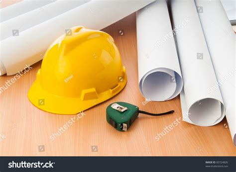 Drawings Hard Hat On Desk Stock Photo 83724826 | Shutterstock
