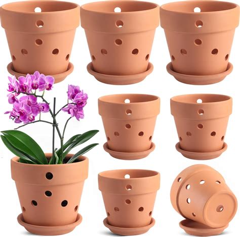 Amazon.com: Layhit 8 Pcs Terracotta Orchid Pots with Holes and Saucers ...