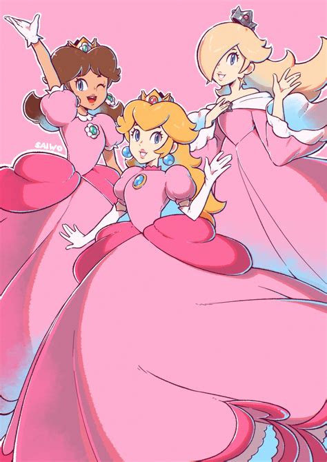 princess peach, rosalina, and princess daisy (mario) drawn by saiwo ...