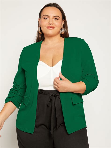 Plus Solid Ruched Sleeve Blazer | Ruched sleeve blazer, Blazer jackets ...