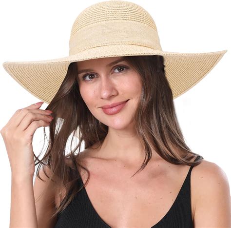 Amazon.com: Wide Brim Sun Straw Hat for Women, Foldable Womens Beach ...