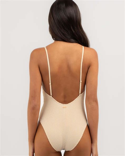 Shop Roxy Gingham One Piece Swimsuit In Porcini - Fast Shipping & Easy ...