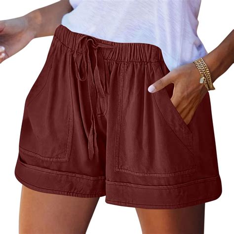 RPVATI Linen Womens Shorts with Pockets Drawstring Elastic Waist Cotton ...