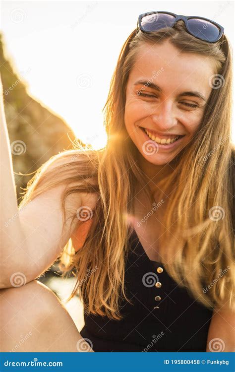 Close Up Portrait of Lovely Blond Woman. Pretty Happy Lady Enjoying ...