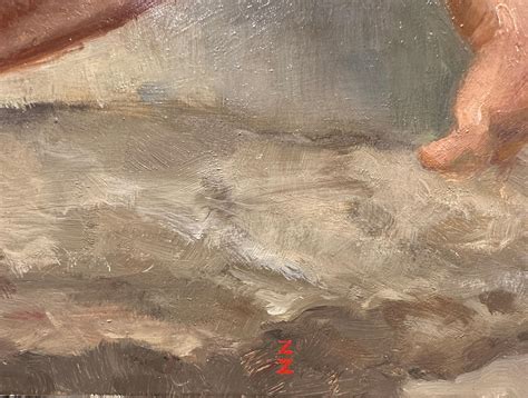 Zack Zdrale - Pressure System, Male Nude Crouching on a Stone Pedestal, Original Oil on Panel ...