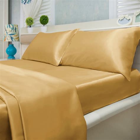 Satin Bed Sheet Set Ultra Soft 4-Piece (Gold, Full) - Walmart.com
