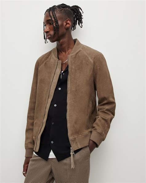 AllSaints Dains Suede Bomber Jacket in Brown for Men | Lyst